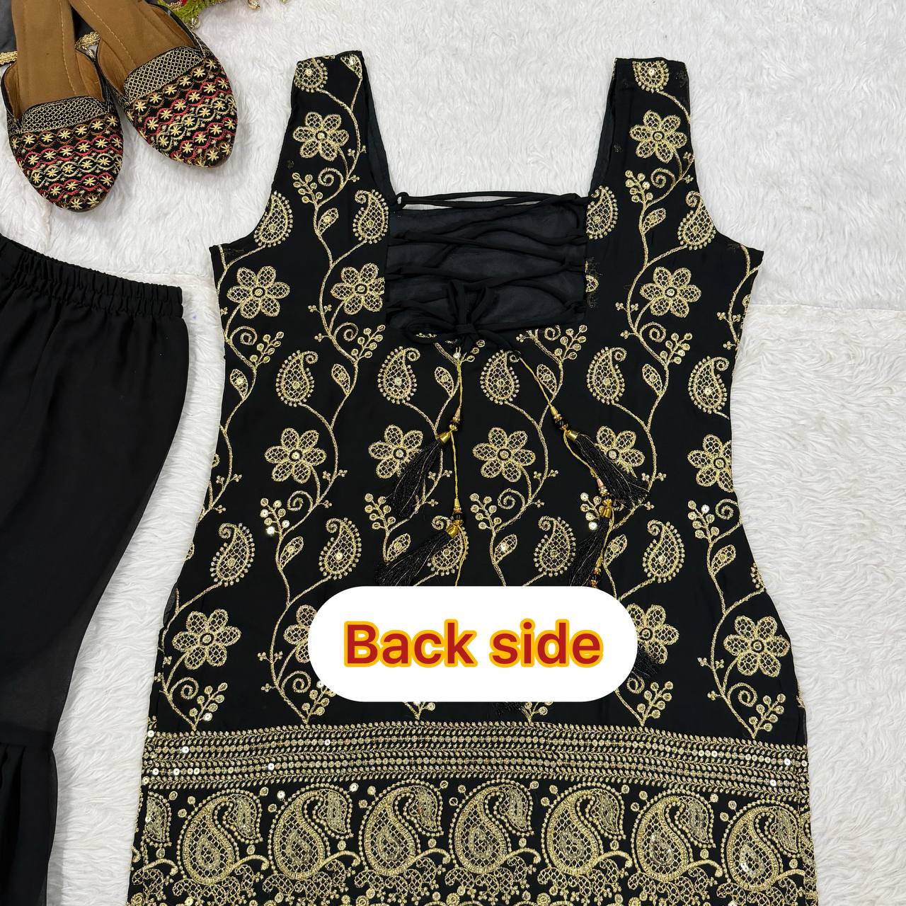 Deep Ruby Floral-Embroidered Silk Set